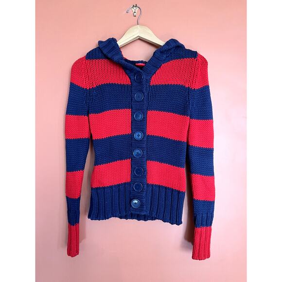 Y2K/90s Vintage Heavy Knit Big Botton Hooded Cardigan Sweater by Mossimo - Sz S - Picture 1 of 8